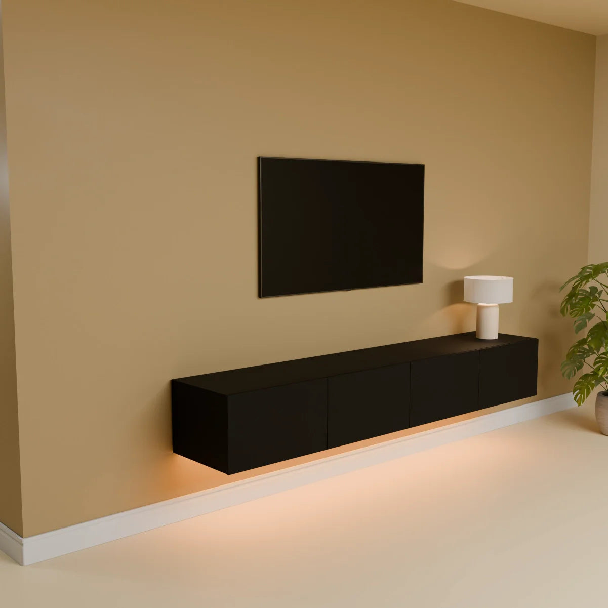 Mora TV Meubel Zwevend & Staand 200 cm Zwart